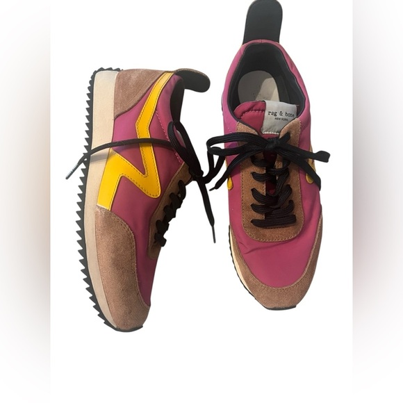 Rag & Bone Retro Runner Sneakers Shoes Size 37 Fuchsia Mustard Brown VG Cond. - Picture 1 of 8